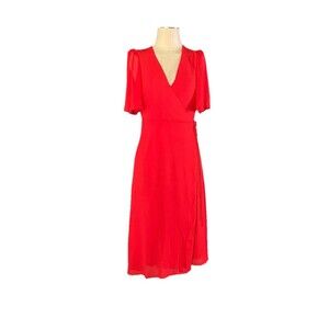 Alice + Olivia NWT Bright Poppy Red Midi Wrap Dress Size 8
